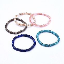 Mixed Color Natural Shell Stretch Beaded Bracelets, Dyed, Nuggets, Mixed Color, Inner Diameter: 2-1/8 inch(5.3cm)