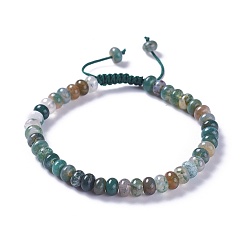Moss Agate Adjustable Nylon Cord Braided Bead Bracelets, with Natural Moss Agate Beads, 2-1/4 inch~2-7/8 inch(5.8~7.2cm)