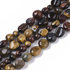 Tiger Eye Natural Tiger Eye Beads Strands, Nuggets, Tumbled Stone, 5~11x5~8x3~6mm, Hole: 0.8mm, about: 52~56pcs/Strand, 15.94 inch(40.5cm)