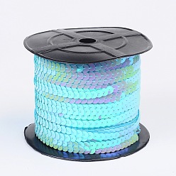 Azul Claro Rollos de cadena de lentejuelas / paillette de plástico, color de ab, azul claro, 6 mm