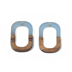 Light Blue Resin & Walnut Wood Pendants, Oval, Light Blue, 28x19.5x4mm, Hole: 1.5mm