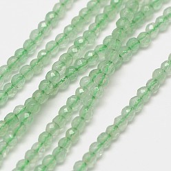 Aventurine Verte Naturelles vertes perles de aventurinee brins, ronde à facettes, 3mm, Trou: 0.8mm, Environ 129 pcs/chapelet, 15 pouce
