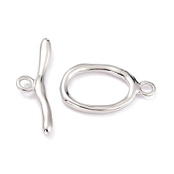 Real Platinum Plated Rack Plating Brass Toggle Clasps, Long-Lasting Plated, Twist Ring, Real Platinum Plated, Ring: 24.5x15x2.5mm, Hole: 2.5mm, Bar: 29x9.5x2.5mm, Hole: 2.5mm