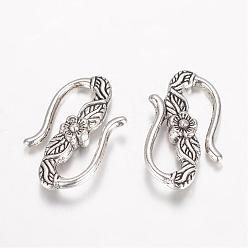 Antique Silver Tibetan Style Alloy Hook and S-Hook Clasps, Antique Silver, 23x14x4mm