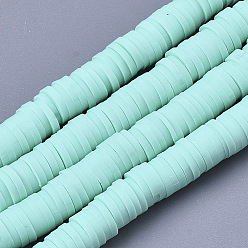 Pale Turquoise Handmade Polymer Clay Bead Strands, Heishi Beads, for DIY Jewelry Crafts Supplies, Disc/Flat Round, Pale Turquoise, 6x0.5~1mm, Hole: 2mm, about 320~450pcs/strand, 15.35 inch~16.92 inch(39~43cm)