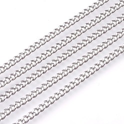 Stainless Steel Color 201 Stainless Steel Curb Chains, Unwelded, Faceted, Stainless Steel Color, 3mm