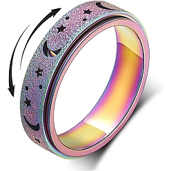 Rainbow Color Bague rotative lune et étoile en acier inoxydable, spinner fidget band anneau de soulagement du stress de l'anxiété pour les femmes, couleur arc en ciel, taille us 9 (18.9 mm)