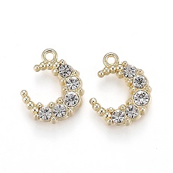 Light Gold Alloy Jewelry Crystal Rhinestone Pendants, Moon, Light Gold, 13x11x3mm, Hole: 1.2mm