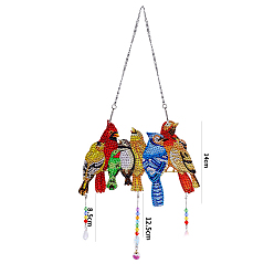 Mixed Color DIY Resin Sun Catcher Pendant Decoration Diamond Painting Kit, for Home Decorations, Birds, Mixed Color, 140mm