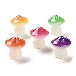 (52) Непрозрачная лаванда Светящийся грибной орнамент из смолы, Светящийся в темноте гриб для украшения стола, разноцветные, 16~17x15x14.5~15 мм