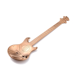 Rose Gold 304 Stainless Steel Teaspoon, Guitar Spoon, for Stirring Mixing Sugar Dessert Coffee Spoon, Rose Gold, 120.5x32x1.5mm