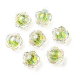 Lawn Green UV Plating Rainbow Iridescent Acrylic Beads, Two Tone Bead in Bead, Flower, Lawn Green, 12x12.5x8.5mm, Hole: 2.5mm