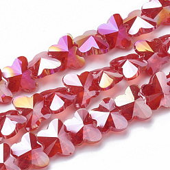 Red Electroplate Glass Beads, AB Color Plated, Faceted, Butterfly, Red, 12x14.5x7.5mm, Hole: 1mm