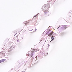 Pink Transparentes perles de verre de galvanoplastie brins, de couleur plaquée ab , nuggets, rose, 6.5~16.5x5.5~11.5x3.5~9.5mm, Trou: 1.2mm, Environ 61~70 pcs/chapelet, 20.47~23.23 pouces (52cm~59cm)
