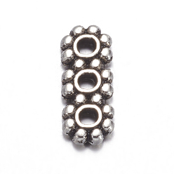 Antique Silver Tibetan Style 3-Hole Spacer Bars, Rectangle, Antique Silver, Lead Free & Cadmium Free, 10.5x4.3mm, Hole: 1.5mm