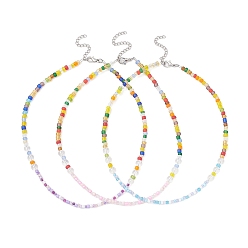 Mixed Color 3Pcs 3 Color Natural Quartz Crystal & Glass Seed Beaded Necklaces Set, Mixed Color, 14.76 inch(37.5cm), 1Pc/color