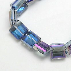 Azul de la Pizarra Oscura Cristal electroplate cuentas cuadradas de cristal hebras, facetados, arco iris de color chapada, azul oscuro, 13x13x8 mm, agujero: 1 mm, sobre 25 unidades / cadena, 12.7 pulgada