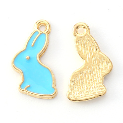 Голубой Подвески из эмали и сплава, кролик, золотой свет, голубой, 17x11x1.5 мм, отверстие : 1.4 мм