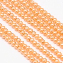 Dark Orange Eco-Friendly Dyed Glass Pearl Round Beads Strands, Grade A, Cotton Cord Threaded, Dark Orange, 4~4.5mm, Hole: 0.7~1.1mm, about 104pcs/strand, 15 inch
