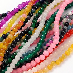 Mixed Color Natural White Jade Dyed Beads Strands, Round, Mixed Color, about 4mm in diameter, hole: 0.5mm, about 92pcs/strand, 15.5 inch