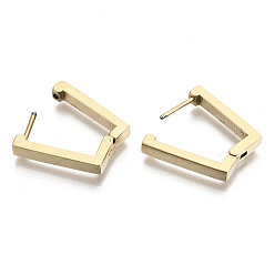 Real 18K Gold Plated 304 Stainless Steel Huggie Hoop Earrings, Angular Hoop Earrings, Rectangle, Real 18K Gold Plated, 17x12x3mm, Pin: 1mm