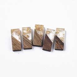Gold Transparent Resin & Walnut Wood Pendants, with Gold Foil, Rectangle, Gold, 23x9x3.5mm, Hole: 2mm