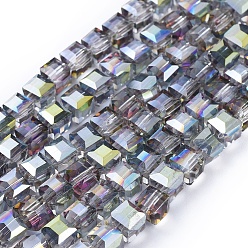 Clair Perles en verre electroplate, facette, cube, clair, 4x4x4mm, Trou: 1mm, Environ 100 pcs/chapelet, 15.7 pouce