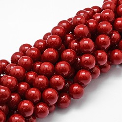 Rojo Oscuro Cuentas de concha perla hebras, Grado A, rondo, de color rojo oscuro, 14 mm, agujero: 1 mm, sobre 28~29 unidades / cadena, 16 pulgada