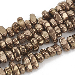 Copper Plated Electroplate Non-magnetic Synthetic Hematite Beads Strands, Nuggets, Copper Plated, 5~10x4.5~5.5x4mm, Hole: 1mm, about 105pcs/strand, 14.9 inch