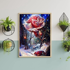 Colorful Rose Flower Pattern Fancy Theme DIY Diamond Painting Kit, Including Resin Rhinestone Bag, Diamond Sticky Pen, Tray Plate and Glue Clay, Colorful, 400x300mm