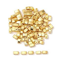 Golden Plated Metallic Colours Glass Seed Beads, 2-Hole, Rectangle, Golden Plated, 4.5~5.5x2x2~2.5mm, Hole: 0.5~0.8mm