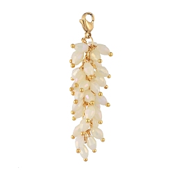 Light Goldenrod Yellow Electroplate Glass Cluster Beads Pendants, with 304 Stainless Steel Lobster Claw Clasps, Golden, Light Goldenrod Yellow, 60mm