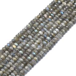 Labradorite Natural Labradorite Beads Strands, Faceted, Rondelle, 7.5x5mm, Hole: 0.8mm, about 52pcs/strand, 15.35 inch(39cm)