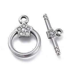Stainless Steel Color 304 Stainless Steel Toggle Clasps, Ring, Stainless Steel Color, Ring: 19x13.5x2.7mm, Hole: 1.8mm, Bar: 19.5x7x2.5mm, Hole: 1.2mm