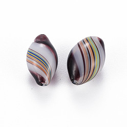 Coconut Brown Transparent Handmade Blown Glass Globe Beads, Stripe Pattern, Oval, Coconut Brown, 17~18x10~12mm, Hole: 1~2mm