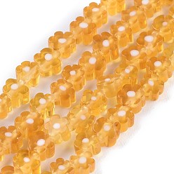 Orange Foncé Main millefiori perles de verre brins, fleur, orange foncé, 3.7~5.6x2.6mm, trou: 1mm, environ 88~110 pcs/chapelet, 15.75'' (40 cm)