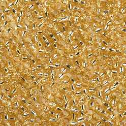 Vara de Oro Pálido 8/0 perlas de cristal de la semilla, plata forrada agujero redondo, rondo, vara de oro pálido, 3 mm, agujero: 1 mm, sobre 10000 perlas / libra