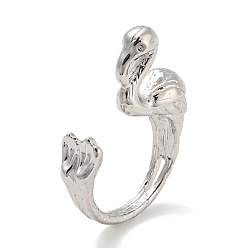 Platinum Brass Open Cuff Finger Rings, Flamingo Shape, Platinum, US Size 5 1/4(15.9mm)