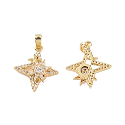 Real 18K Gold Plated Rotatable Brass Micro Clear Pave Cubic Zirconia Pendants, Star Charms, Real 18K Gold Plated, 20.5x18x6.5mm, Hole: 2.6x4.5mm