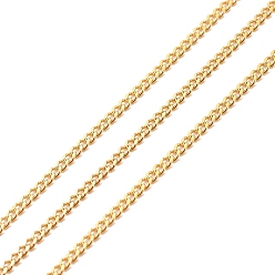 Oro Revestimiento iónico (ip) 304 cadenas de bordillo de acero inoxidable, soldada, con carrete, dorado, 2.5x2x0.5 mm, aproximadamente 32.81 pies (10 m) / rollo