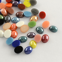 Mixed Color Pearlized Plated Handmade Porcelain Cabochons, Oval, Mixed Color, 13x10x5mm