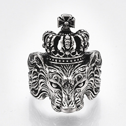 Antique Silver Alloy Cuff Finger Rings, Wide Band Rings, Lion, Antique Silver, Size 9, 19mm