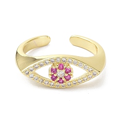 Pink Evil Eye Real 18K Plated Cuff Rings for Women Gift, Brass Micro Pave Cubic Zirconia Open Rings, Pink, US Size 7 1/2(17.7mm)