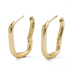Real 18K Gold Plated Brass Hoop Earrings, with Steel Pin, Long-Lasting Plated, Oval, Real 18K Gold Plated, 24x18x3mm, Pin: 0.8mm