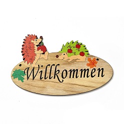 Word Single Face Printed Wood Big Pendants, Autumn Charms, Willkommen, Word, 110x177x5mm, Hole: 4mm