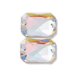 Light Crystal AB Rectangle forme octogonale coudre sur strass, k 5 strass de verre, 2-trou lien, dos plat plaqué, couture artisanat décoration, Crystal Light ab, 28x20x7mm, Trou: 1mm