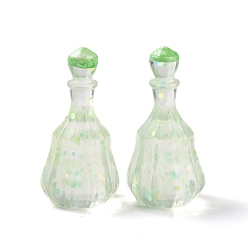 Césped Verde Chupete de botella cabujón de resina transparente, con lentejuelas, verde césped, 32x16 mm