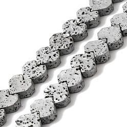 Platinum Plated Electroplated Natural Lava Rock Beads Strands, Heart, Platinum Plated, 8x8.5x3mm, Hole: 1mm, about 60pcs/strand, 16.54''(42cm)
