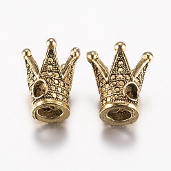 Or Antique Perles en alliage de style tibétain, couronne, Or antique, 13x11~12mm, Trou: 2.5mm