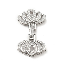 Platinum Brass Micro Pave Clear Cubic Zirconia Fold Over Clasps, Cadmium Free & Lead Free, Lotus, Platinum, 44x23.5x7mm, Hole: 2~4x2mm